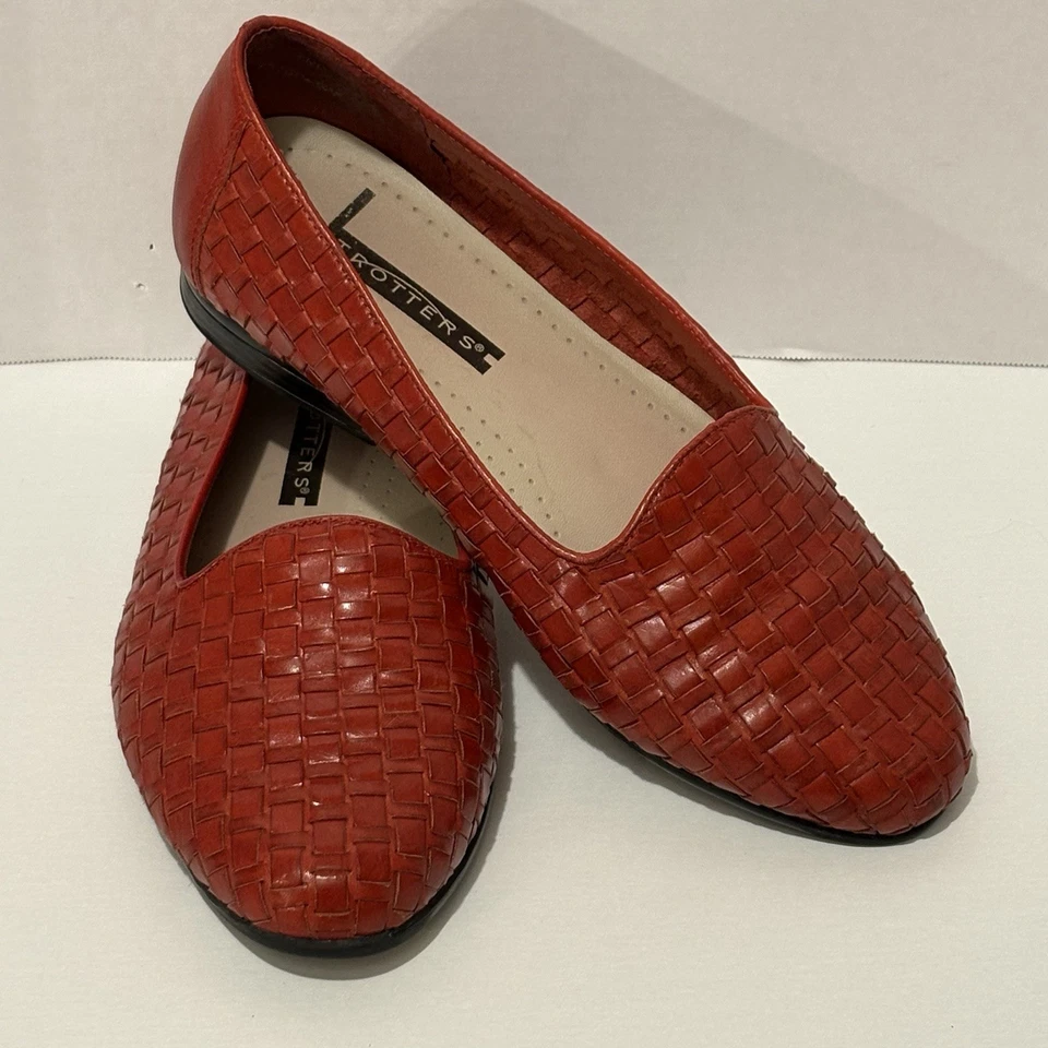 Мокасины Trotters Liz женские плоские 7WW красная кожаная корзина плетеные без шнуровки - Изображение 3 из 4