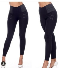Women High Elastic waist Leggings Pants Faux leather stretch Ci Sono PP22 S,M,L