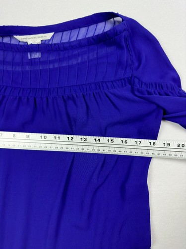 Camicetta Diane von Furstenberg trasparente plissettata manica lunga top in seta viola 4 - Foto 8 di 9