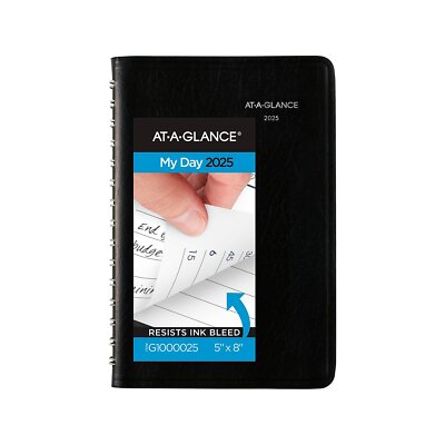 2025 AT-A-GLANCE DayMinder 5'' x 8'' Daily Appointment Book Faux Leather Cover