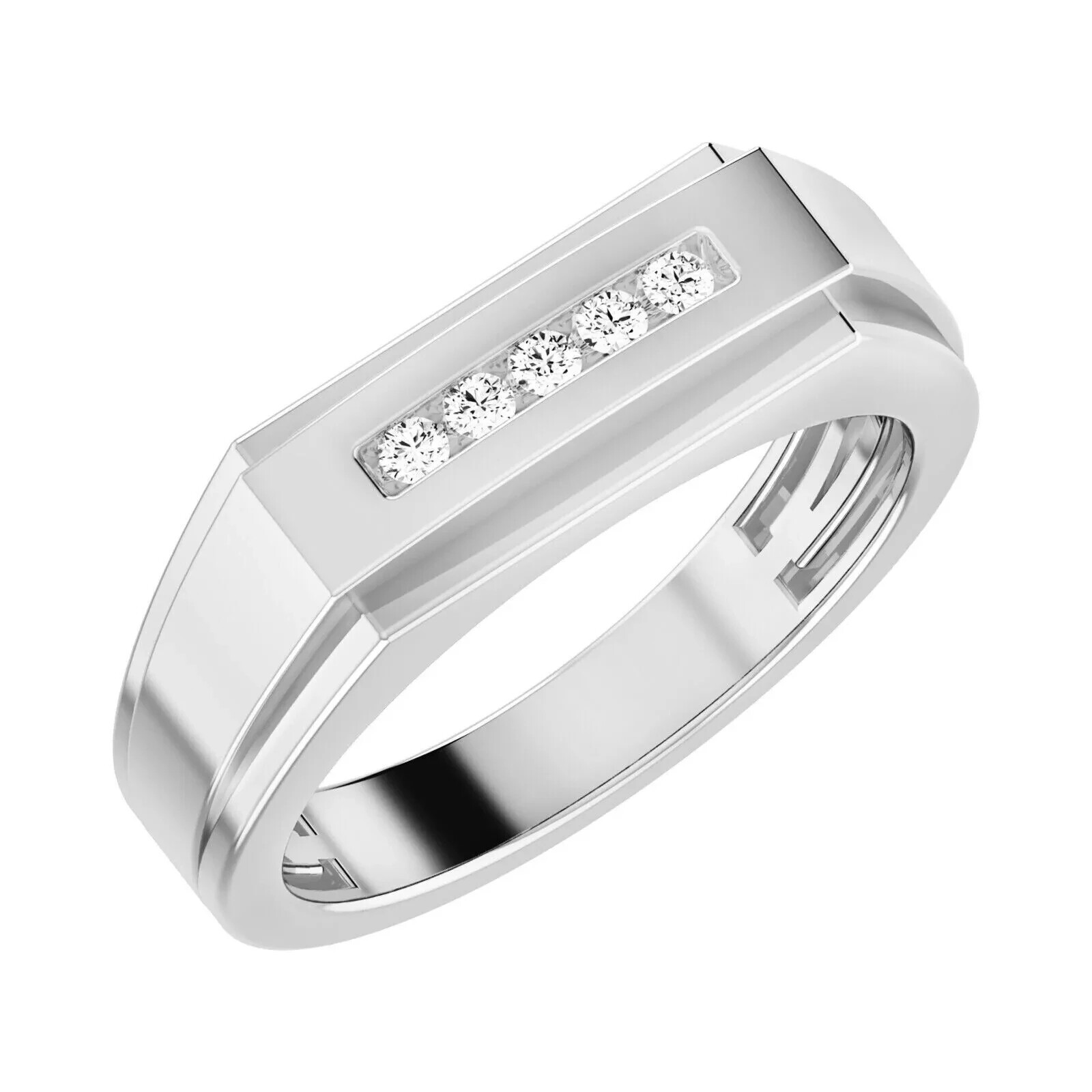 14K White Gold Plated Men's Wedding Band with 0.09ct Lab-Created Diamonds-image