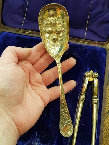 Silver Plated Nutcracker Berry Spoon Grape Scissor Set Antique Victorian Rd Mark - Picture 13 of 24