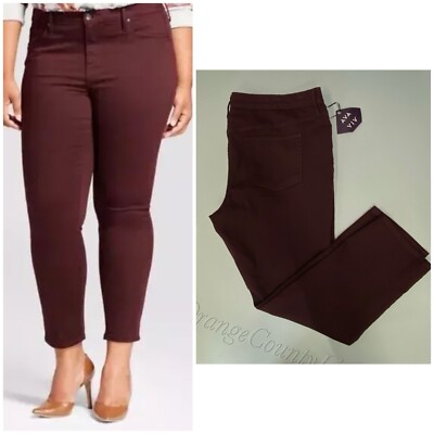 Ava Viv Jeans 26W Plus Women's Denim Burgundy Ankle Skinny Super Stretch 24W 26W