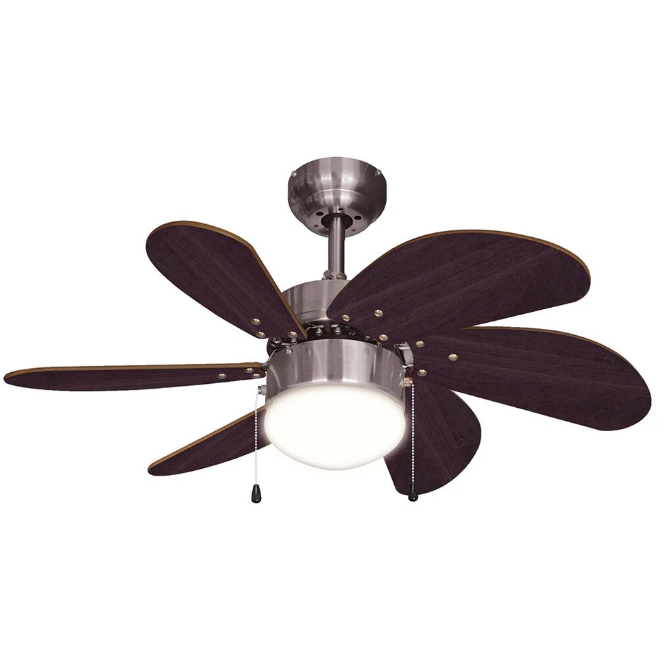 Ventilatore da Soffitto Lampada Legno Argento Vor-Rücklauf Interruttore Tirare - Immagine 2 di 4