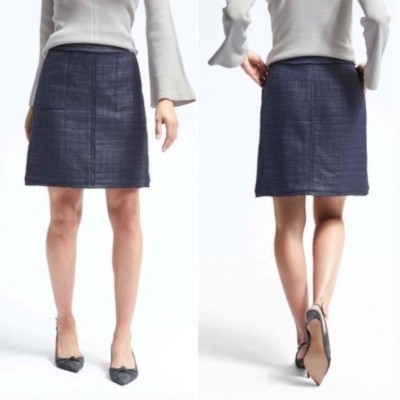 NWT! BANANA REPUBLIC Size Zero Navy Blue Tweed Frayed Skirt