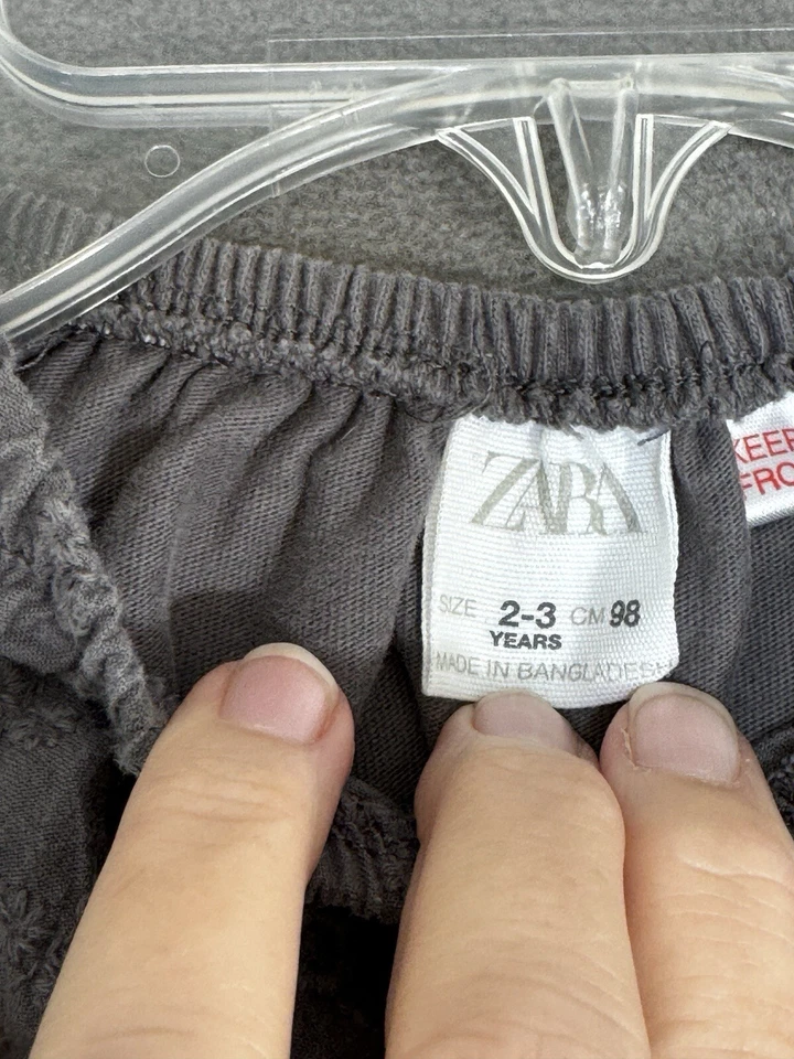 Top Zara Manga Abullonada Gris Texturizado NIÑA Talla 2-3 Años Niño Pequeño Floral Cabaña Foto 3 de 4