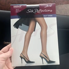 Hanes Silk Reflections EF Barely Black Pantyhose Control Top Sandalfoot Toe