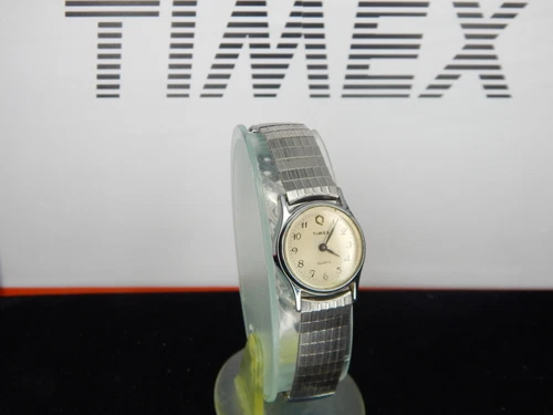 Vintage Timex Q Watch Women  Silver Tone Stretch Band