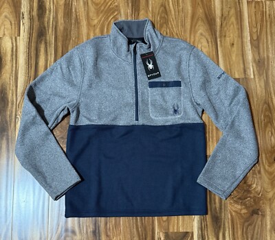 NEW Spyder Half Zip Fleece Lined Pullover Size M Grey and Navy (MSRP $129)