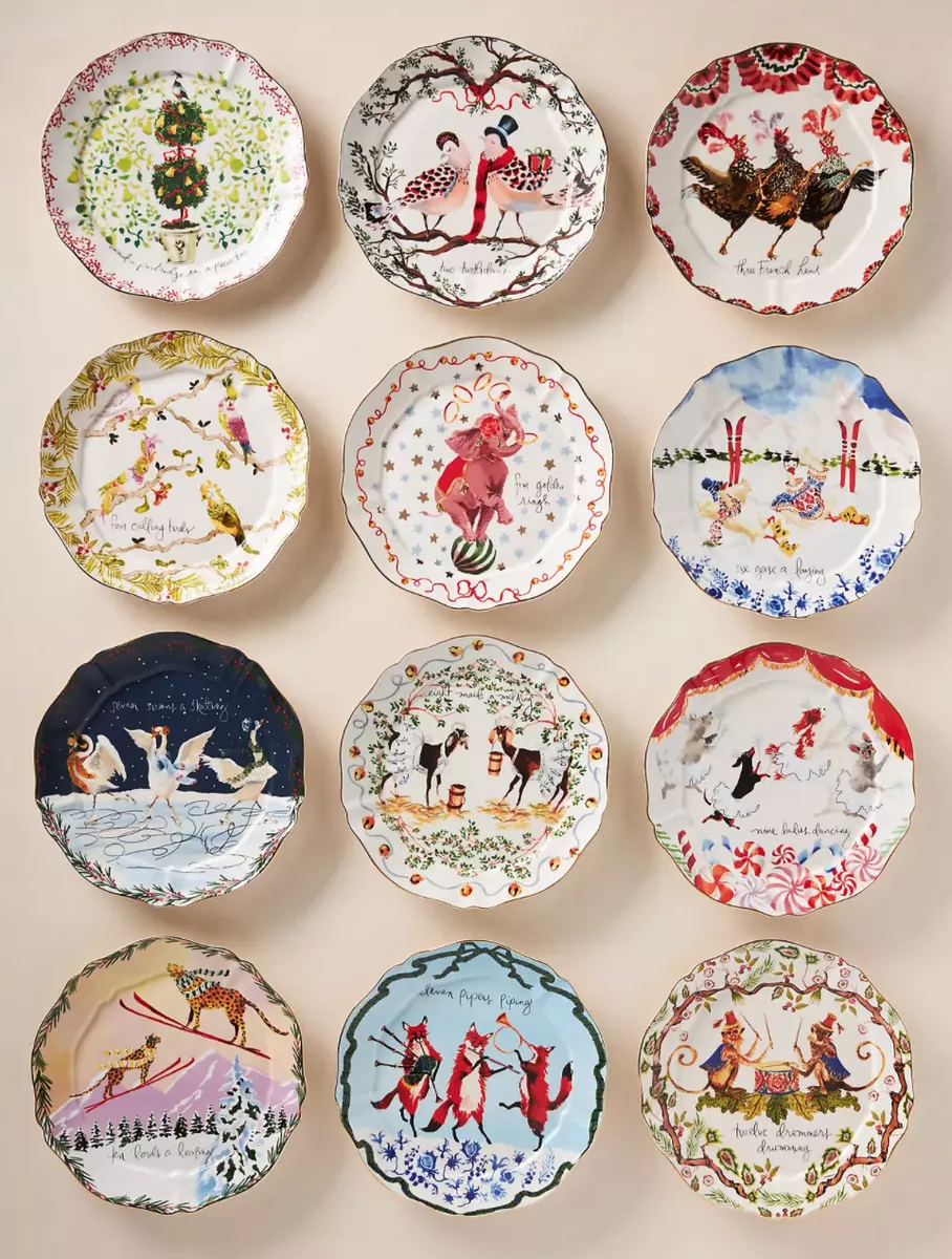 NEW Anthropologie Inslee Fariss Twelve 12 Days Christmas Plate Holiday  Winter