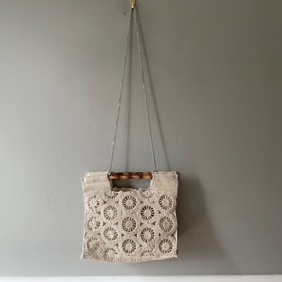 Zara Messenger Handbag Crossbody Bag Woven Crochet Knitted Medium Satchel  Cream UK