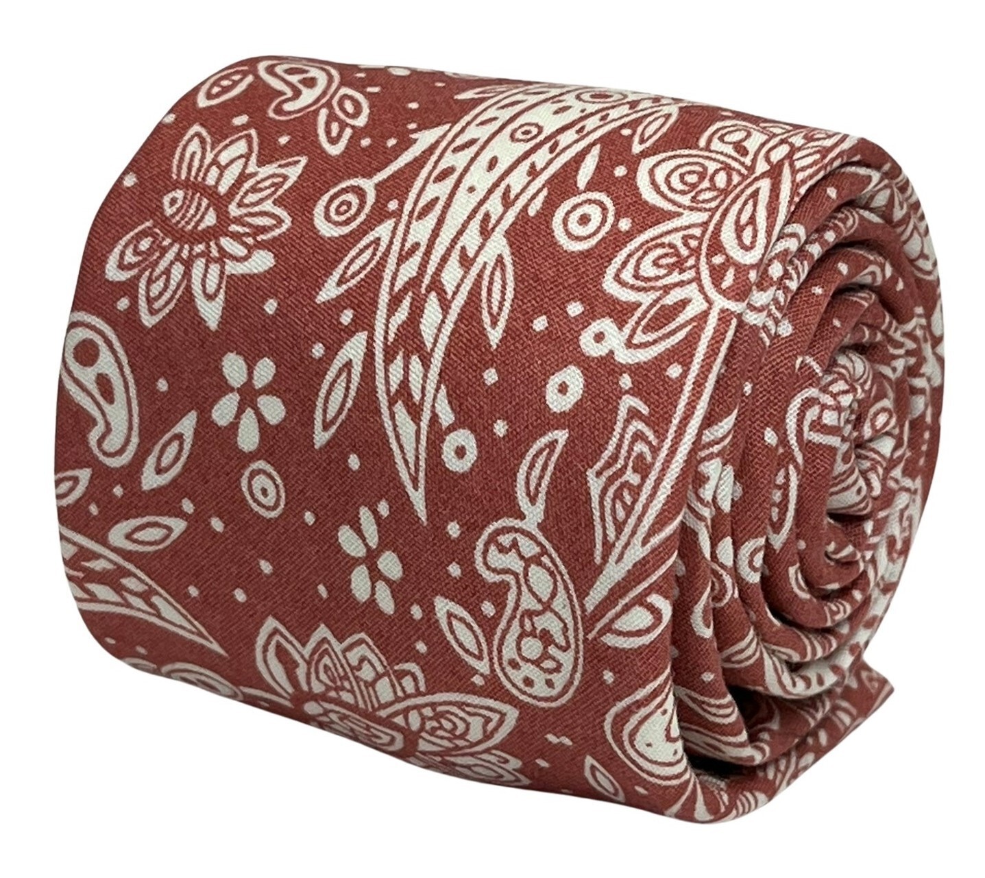 Frederick Thomas Designer coral pink paisley mens cotton tie