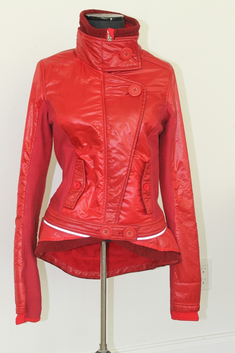 REFLEM フリル付きレッドアウター Lululemon Womens Red Power Pedal Peplum Ruffle Jacket Size 4
