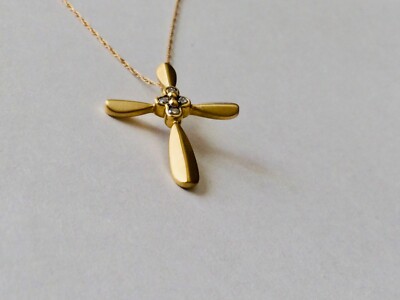 Halskette mit Kreuzanhänger 14 Karat Gelbgold Diamant 