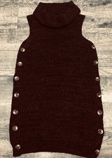 Urban Outfitters Sz M Sweater Dress Turtleneck Maroon Black Sleeveless Tunic C51