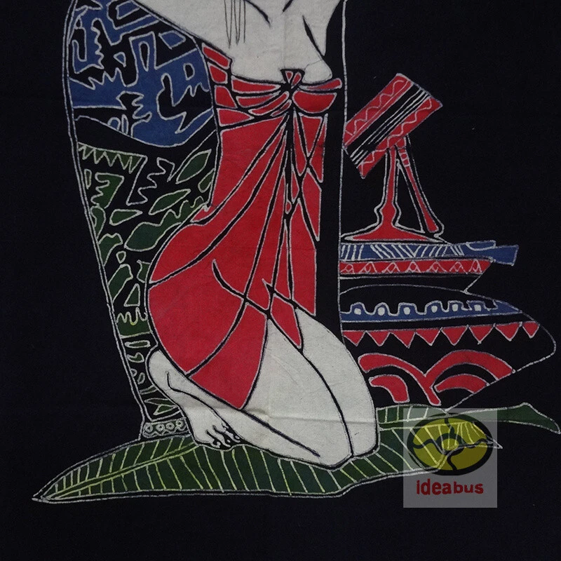 Art Wall Hanging Batik Tapestry Curtain-Chinese Thai Ethnic Girls Shower 47x34" - Image 4 of 4