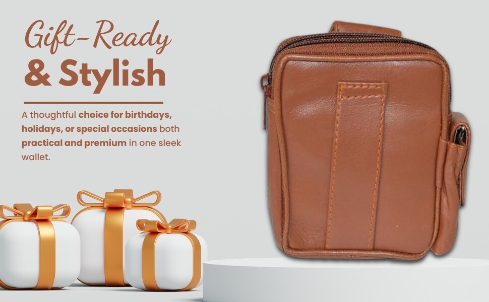 Leatherboss Tan Genuine Leather Cigarette Case Holder with Cell Phone & Lighter