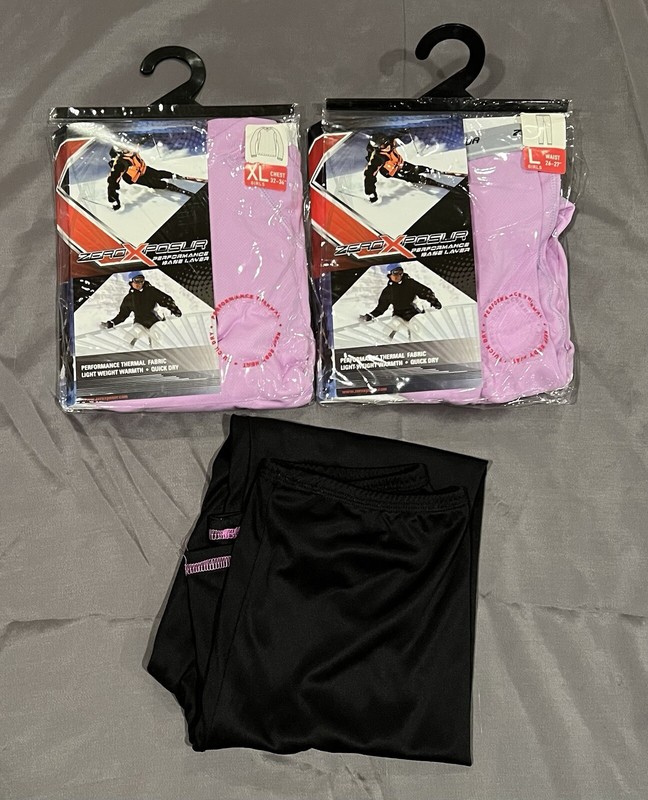 NEW NIP ZEROXPOSUR 2 pc XL & L Pink/Purple Performance Base Layer SHIRT & PANTS