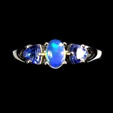 925 Sterling Silver Ring Oval Fire Opal 6x4mm Tanzanite Gemstone Jewelry 7