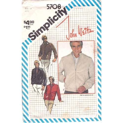 Vintage Sewing PATTERN Simplicity 5708, Mens 1982 John Weitz Jackets, Size 38