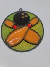 Vintage Suncatcher - Big Lebowski Bowling Ball w/Pins - faux Stained Glass 