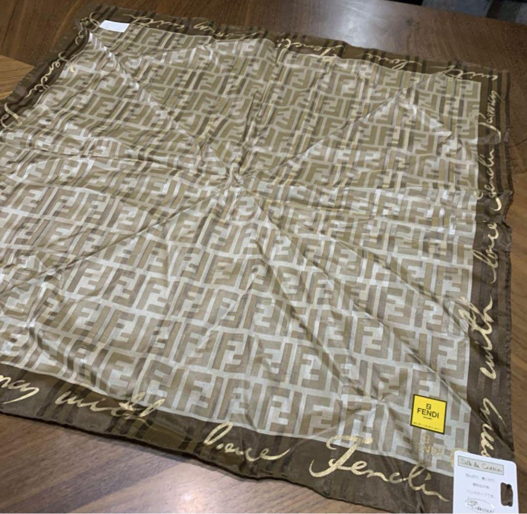 Fendi Scarf Brown Silk Cotton Zucca Pattern Women Italy Fendi Scarf Brown Silk Cotton Zucca Pattern Women Italy