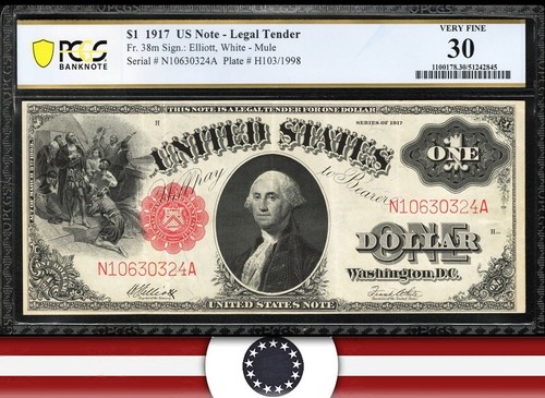 1917 $1 LEGAL TENDER NOTE "SAWHORSE" PCGS 30 Fr 38 MULE ONE DOLLAR BILL 30324