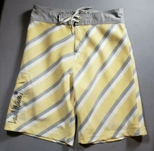 Local Motion Embroidered Men's Surf Trunks Long - Yellow / Gray / White Size 34*