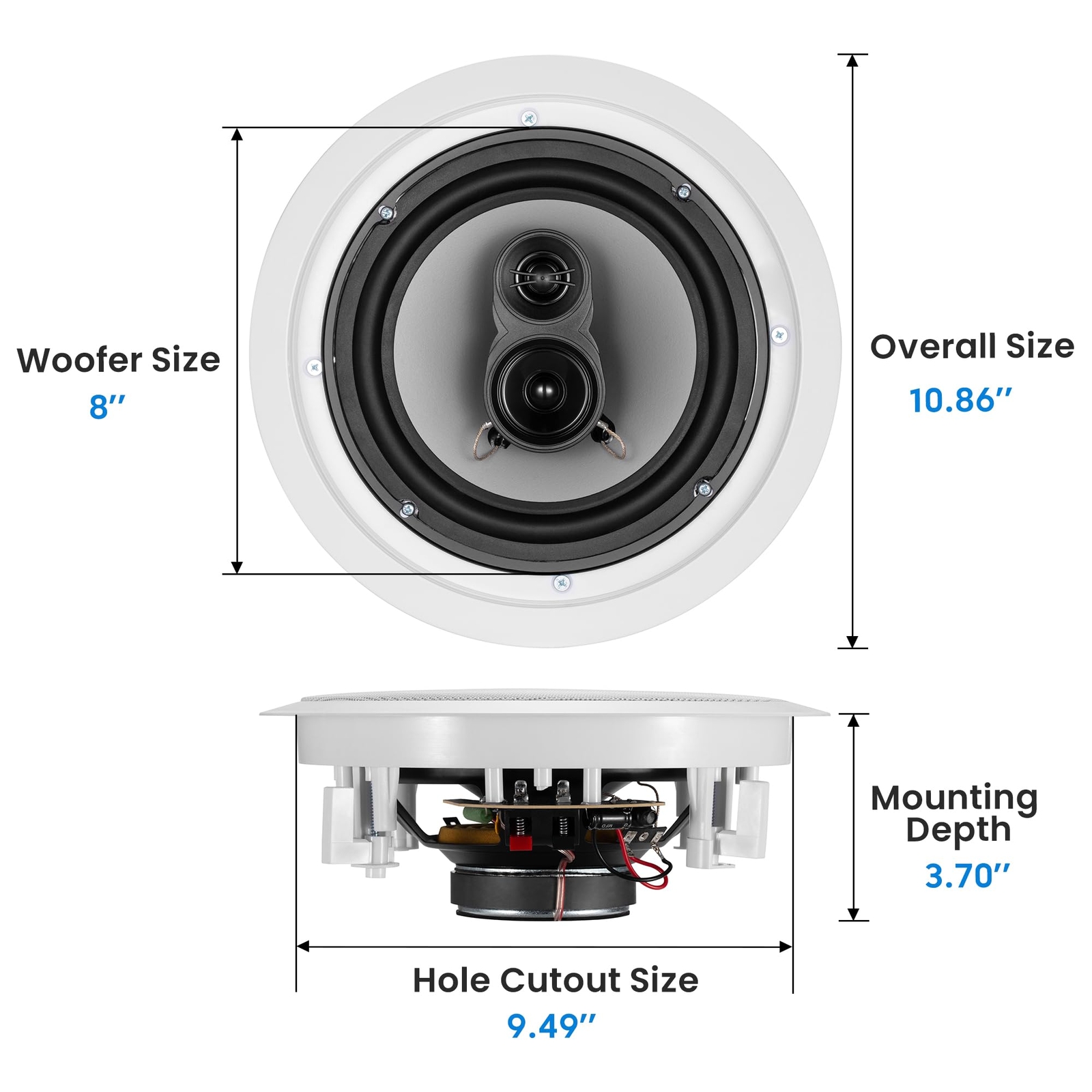 Acoustic Audio CSic83 in Ceiling 8" Speaker Pair 3 Way Home Theater Speakers