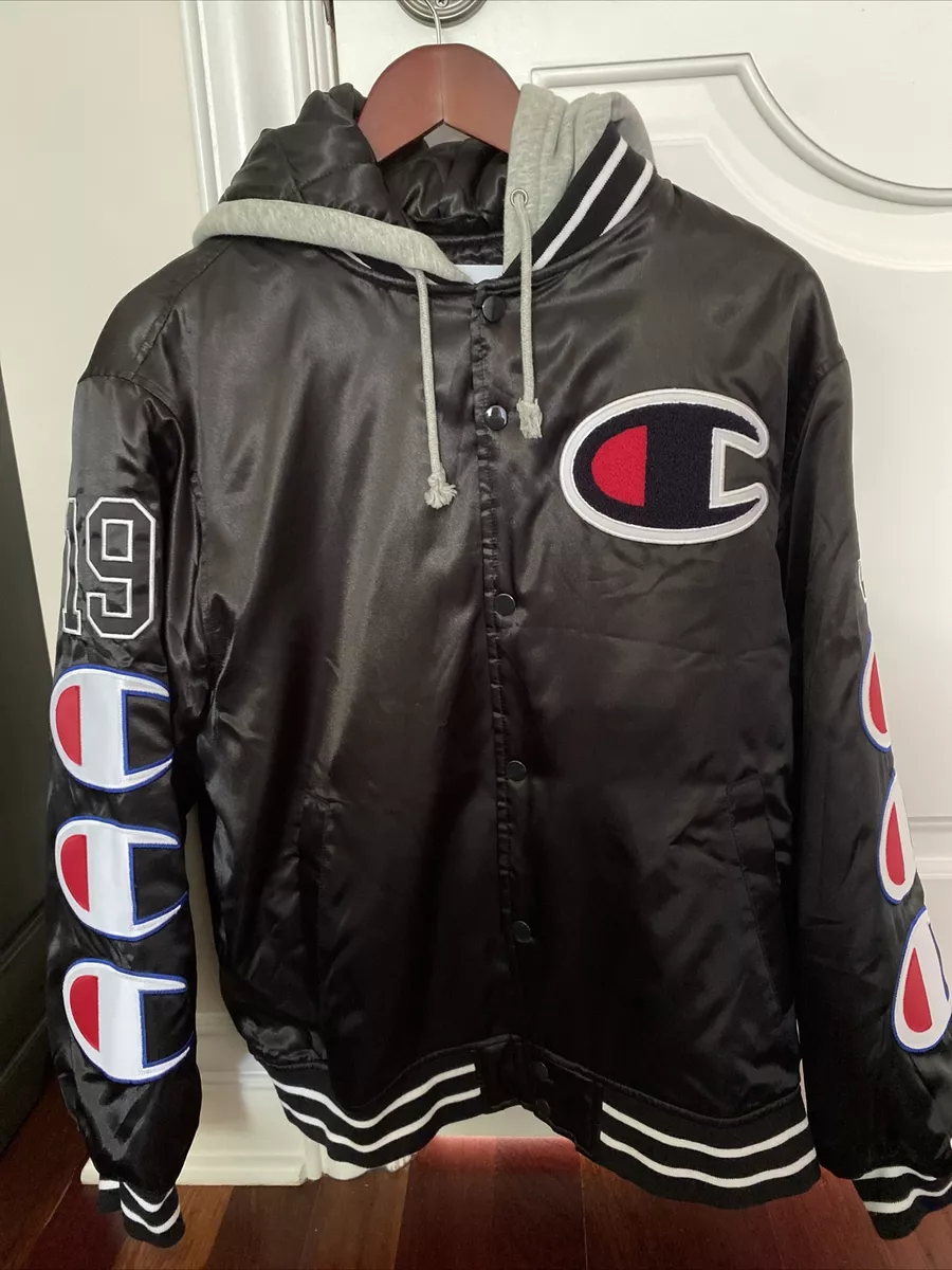 Supreme Champion Hooded Satin Varsity Jacket - Size M - Black | eBay