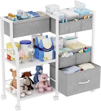 Baby Diaper Caddy Organizer and Storage, 3 Tier Rolling Cart with Dividers and