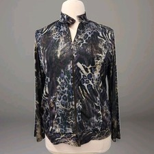 Chico's Size Large 2 Animal Print Bomber Style Jacket Satin Lightweight