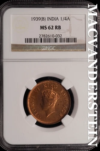 India: 1939(B) 1/4 Anna - NGC MS 62 RB - Scarce No Reserve #SLi396