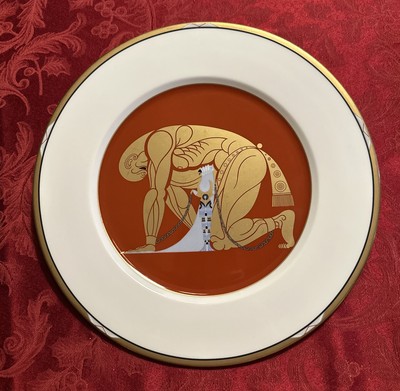 1987 Erte Samson and Delilah Art Deco Mikasa Bone China Display Plate Red Gold