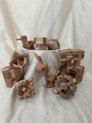 Yamanaka Kumiki Works & Sasaki Kogei Wooden Puzzle Craft Set of 10 Vintage
