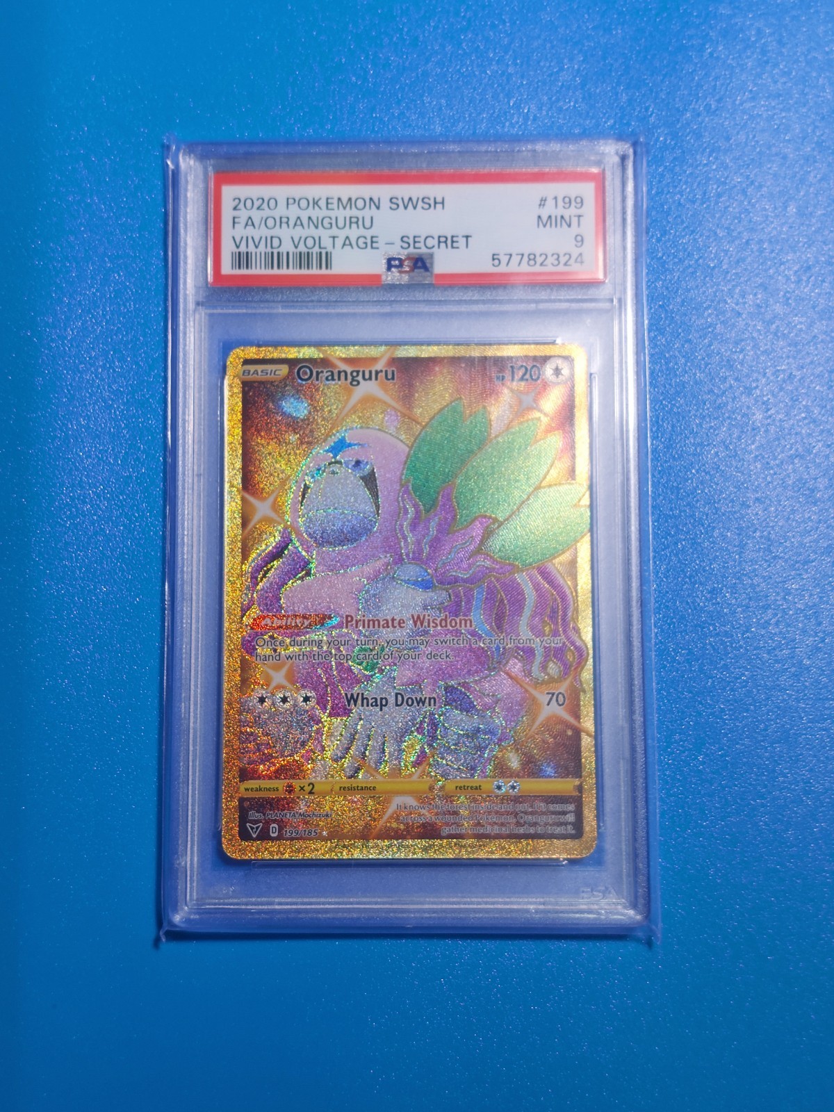 2020 PSA 9 SWSH Vivid Voltage Oranguru Gold Secret Rare #199