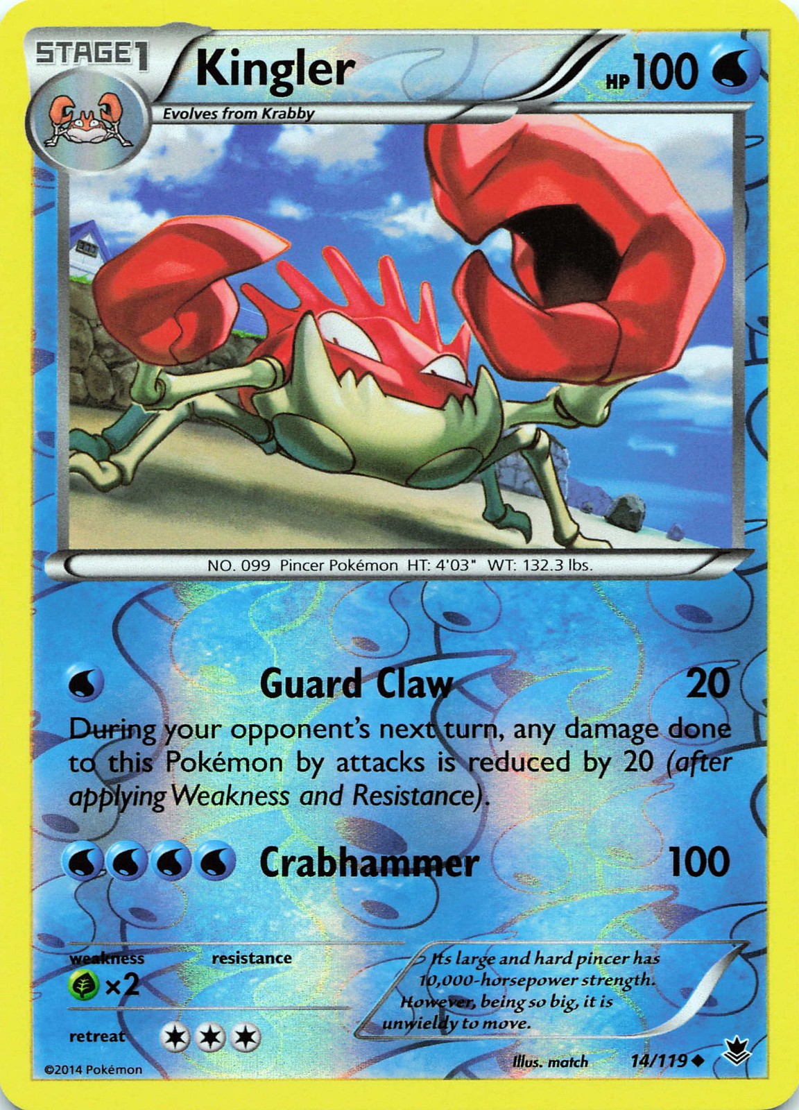 POKEMON Kingler #14/119 Reverse Holo XY - Phantom Forces NM