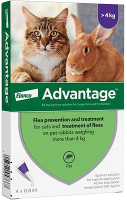 ELANCO Spot On Flea Treatment for Large Cats and Rabbits, 4 Pipette 80mg