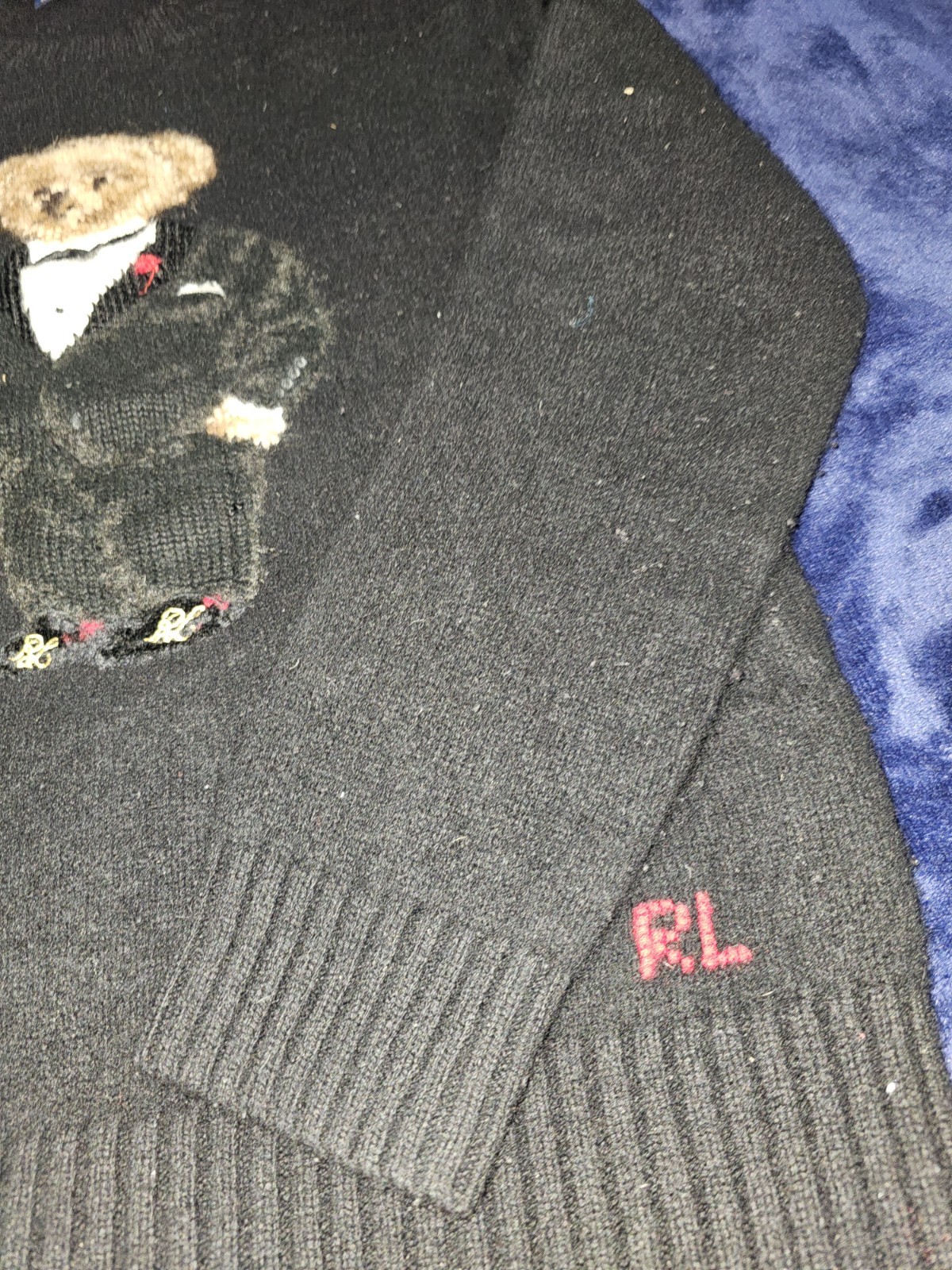 Polo Ralph Lauren Martini Tuxedo Bear Crew Neck Sweater 100% Wool Size Large thumbnail 5