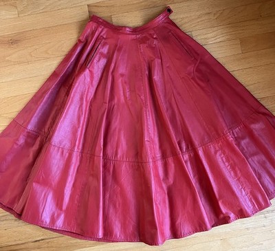 West Bay Sport Leathers Vintage Flare Midi Skirt Red Lamb Suede Size 4