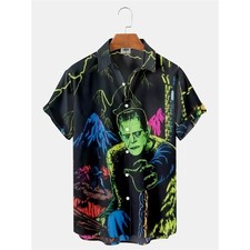 Men's Retro Horror Movie Shirt 3D Print Frankenstein Monster Gothic Casual