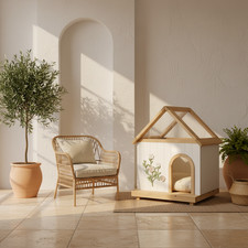 Transparent Roof Pet House W Floral Carving Cedar Indoor Shelter