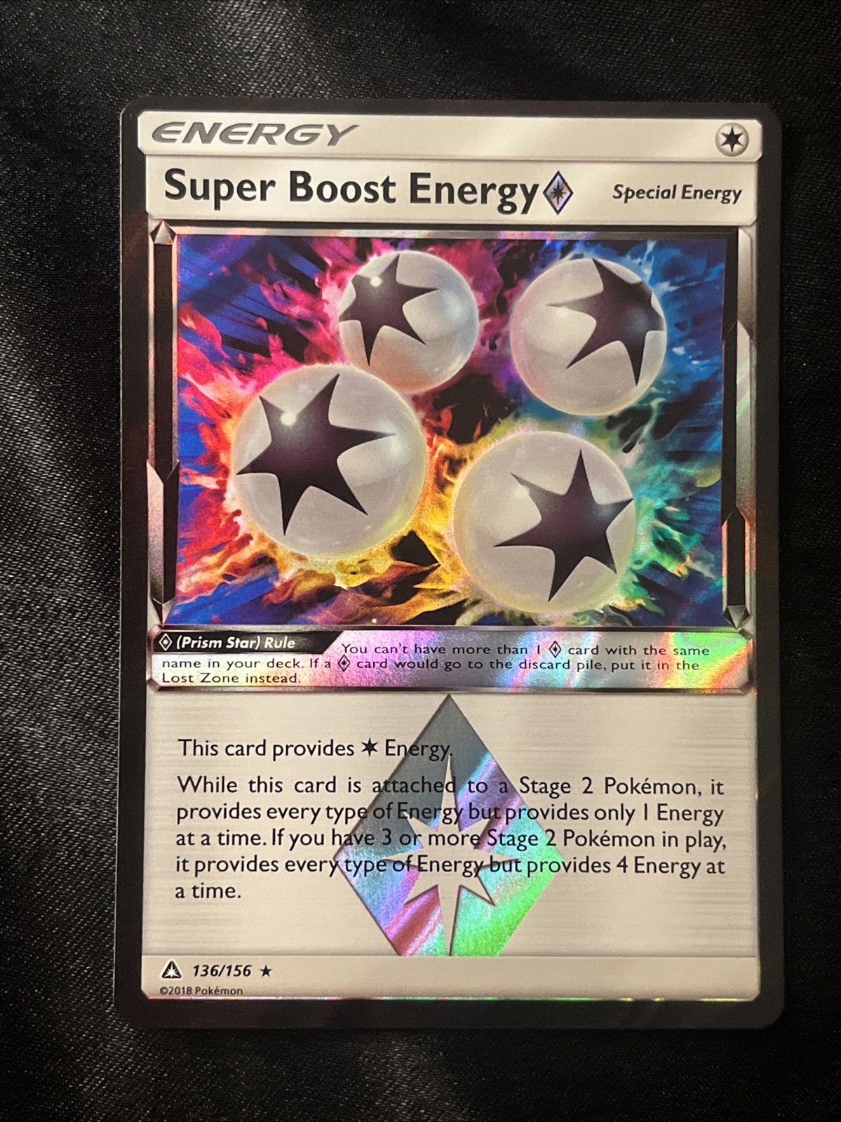 Pokemon Super Boost Energy 136/156 Prism Star Ultra Prism Ultra Rare Holo NM