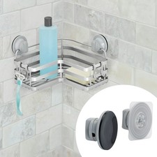 Adhesive/Suction Mount L-Shape Steel Shower Storage Basket Satin Nickel