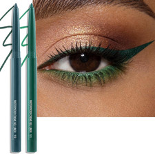 2 PCS Green Eyeliner Pencil Set, Matte Shimmer Gel Waterline Eye Liner Pen Smudg