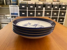 Blue Fruit by Over and Back S/4 9 1/2" Pasta Bowls Made in Italy- Nice!