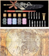 Calligraphy Quill Pen Ink Set Feather Dip Pen 12 Nibs 5 Ink Letter Kit Gift Set