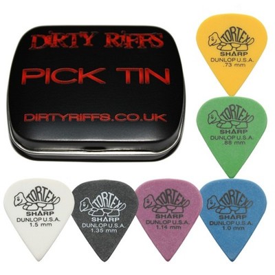 6 x Dunlop Tortex scharfe Gitarren-Plektren/Gitarrenplektren - je 1 in einer Plektrum-Dose