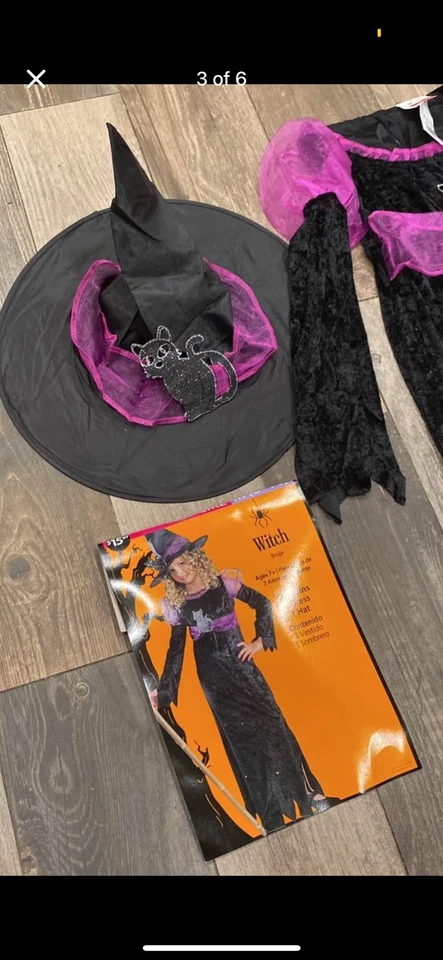 Girls black and purple witch Halloween costume size medium 7+ 8/10 NEW - Image 3 of 4
