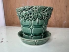 Vintage McCoy Green Ivy Leaf Pottery Planter w/ Saucer USA Arts & Crafts